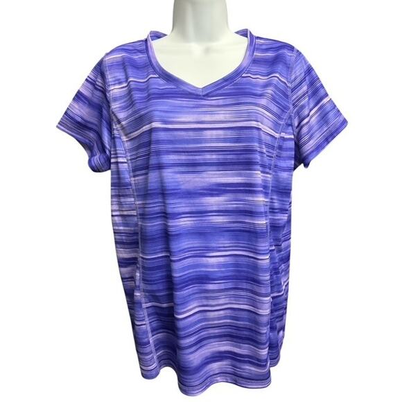Made for Life XL Top Rich Purple Striped Tee Athletic Fit Quick Dry Short Sleeve - Picture 1 of 4